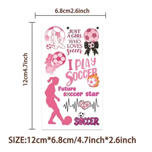 Details zum rosa Fußball-Cartoon-Tattoo-Aufkleber für Mädchen, Größe 12x6,8 cm