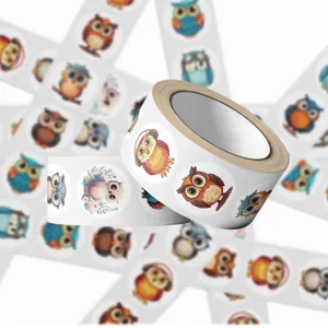 Roll of 500 cute cartoon owl stickers for scrapbooking, journaling and envelope seals.