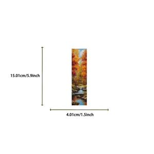 Detailed dimension view of an autumn oil painting style paper bookmark measuring 5.9x1.5 inches.