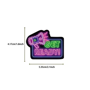 Waterproof neon inspirational sticker with megaphone and GET READY! text for laptop