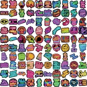 Detailed collection of neon-style motivational English graffiti stickers for DIY decoration