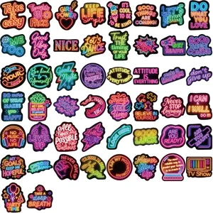 Set of 50 colorful neon inspirational quote stickers for laptop luggage and DIY decor