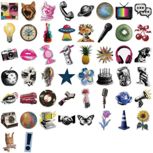 Κολάζ από 50 vintage Y2K pop art αυτοκόλλητα για λάπτοπ και DIY διακόσμηση