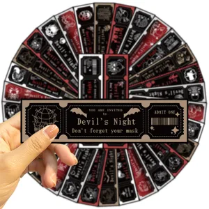 Set of 30 "Devil's Night" Halloween themed paper bookmarks with skull and bat motifs.