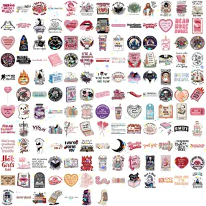 Detailed view of 150 holographic romantic book style stickers for Kindle and luggage.