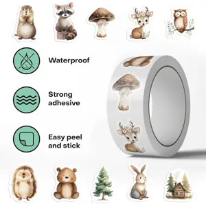 Rotolo da 500 adesivi impermeabili con animali della foresta per scrapbooking