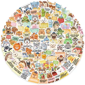 Vista dettagliata di vari adesivi animali impermeabili con cartelli motivazionali