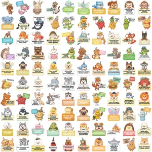 Collezione di 100 simpatici adesivi per animali con citazioni motivazionali inglesi