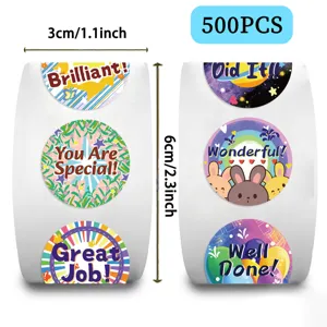 Ronde beloningsstickers, 500 stuks per rol, 3 cm diameter voor studenten DIY knutselen