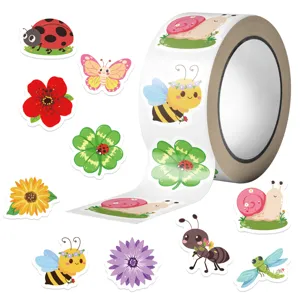 Rol van 500 schattige tuindier- en bloemenstickers voor doe-het-zelf knutseldecoraties