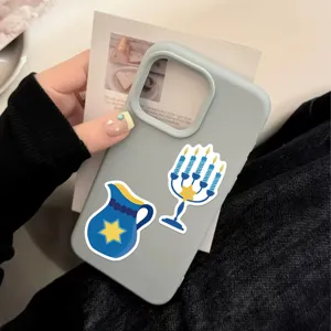 Pegatinas de Hanukkah en funda de móvil verde claro, diseño DIY impermeable