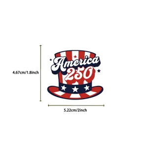 USA 250th anniversary hat sticker showing dimensions 4.67cm by 5.22cm