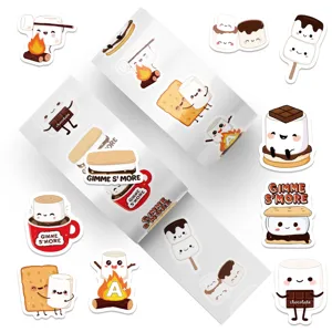 Detail view of cute cartoon marshmallow stickers and washi tape for scrapbooking