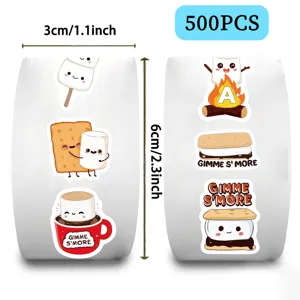 Pack of 500 cute cartoon s'mores marshmallow decorative sticker rolls for journals