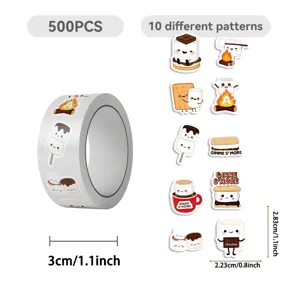 Detailed view of 500pcs cartoon marshmallow stickers with 10 different cute patterns