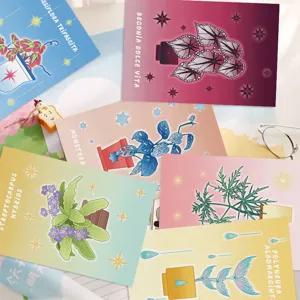 Whimsical magic plant postcards set featuring botanical illustrations for wall decor.