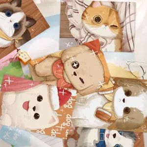 Collection of cute cartoon pet postcards featuring hand-drawn cat and dog illustrations