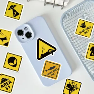 Funny yellow warning sign stickers for phone case laptop waterproof graffiti decals