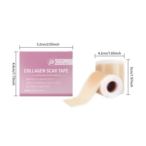 Silicone scar tape roll with pink packaging box detail, transparent anti-wrinkle facial patch.