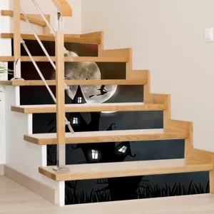 Detail view of Halloween castle and witch themed stair riser decals for home decor