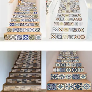 3D Geometric European Tile Stair Stickers Waterproof PVC Self Adhesive Home Decoration Removable Wall Stickers For Step Renovation Cover