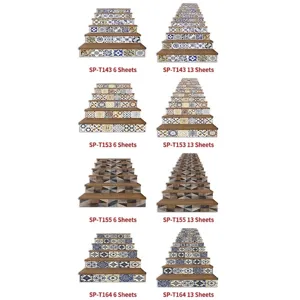 3D geometric self-adhesive stair stickers in 6 or 13 piece sets for home renovation
