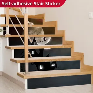 Halloween Witch Castle Silhouette Stair Stickers Waterproof Removable PVC Step Decals For Haunted House Indoor Party Home Decoration