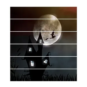Set of 6 Halloween decorative stair riser stickers featuring haunted castle, witch and moon