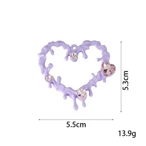 Ciondolo cuore liquido Y2K viola per custodia telefono con cristalli rosa, 5,5cm