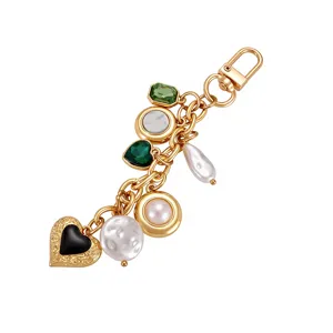 Creative gold keychain with mixed pearls and crystals for luxury bag hanging decoration