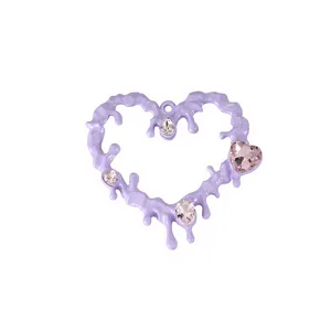 Accessorio cuore liquido viola con strass rosa per creazioni fai da te stile Y2K.