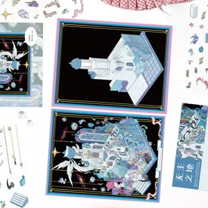 Detailed view of a DIY miniature fantasy castle scene sticker set for creative crafting