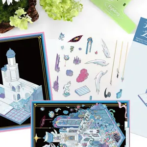 Detailed macro shot of 3D miniature world DIY landscape stickers