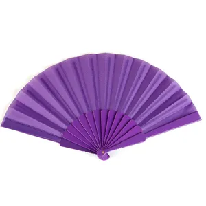 Solid color purple folding fan for women, classic plastic and fabric dancing fan for summer.