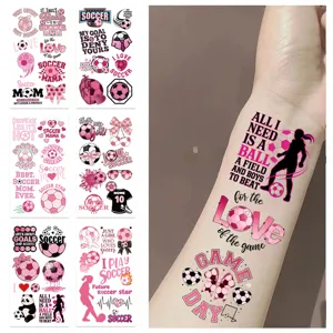Pinkfarbene Fußball-Temporäre Tattoos für Kinder mit Sport-Slogans und Herz-Designs