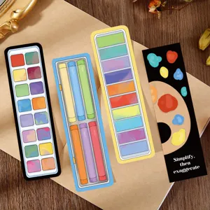 Detail view of artistic paper bookmarks featuring cartoon paint palettes and art tool designs