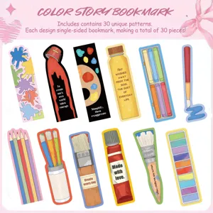Set of 30 artistic bookmarks featuring paint brushes and palette designs