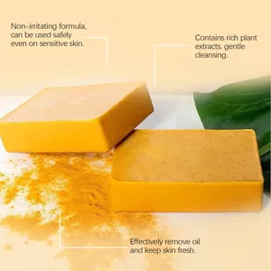 Savon nettoyant naturel au curcuma pour soin doux du visage et du corps, hydratant.