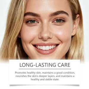 Skincare serum detail closeup showing radiant skin texture and smooth healthy facial condition.