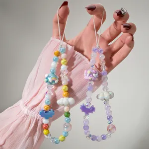 Handmade Beaded Phone Lanyard Acrylic Pixel Heart Y2K Sweet Style Phone Strap Anti-lost Hanging Chain Bag Ornament Women
