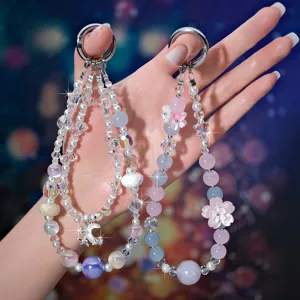 Colgante de Móvil Creativo Caballo Pequeño de Strass Cuentas Mariposa Luna Cadena Doble Correa de Teléfono Antiperdida
