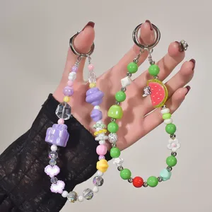Colgante para Teléfono de Cuentas Acrílicas Coloridas de Verano Lindo Conejo Sandía Caja de Regalo Corazón Estrella Cuentas Cordón Antipérdida