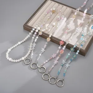 Catena del Telefono Fatta a Mano con Perline Libellula Fiore Tracolla Cinturino Anti-Smarrimento Ciondolo per Borsa in Acrilico Accessorio Donna Gioielli