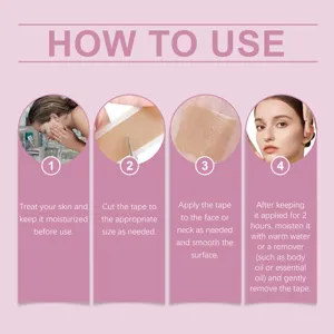 Detail view showing application steps for anti-wrinkle facial tape patches usage.