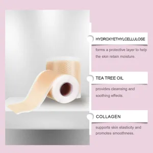 Detail shot of transparent facial gel patch roll featuring key skincare ingredients for smooth skin.