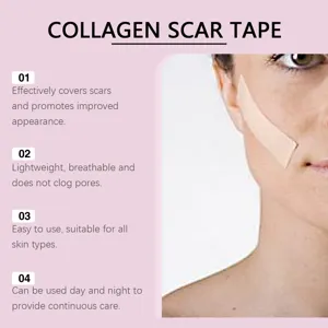 Facial scar tape detail view showing breathable gel patch applied on skin for coverage.