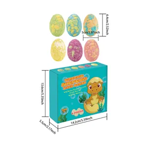 Dinosaurus verrassing badschuim set met kleurrijke eieren en cadeauverpakking voor kinderen.