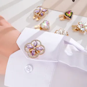 Elegant purple crystal flower brooch pin for white shirt cuff and collar decoration