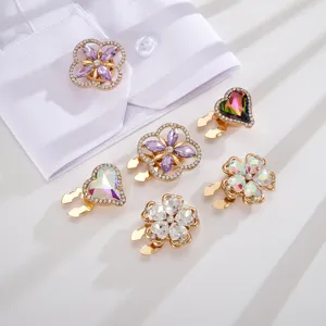 Luxury gemstone heart and flower shirt collar clips for DIY clothing decoration details