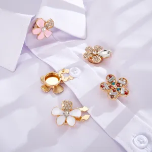 Niche Creative Colorful Rhinestone Flower Shirt Collar Button Zinc Alloy Enamel Five-Petal Flower DIY Brooch Pin For Women Fashion Jewelry